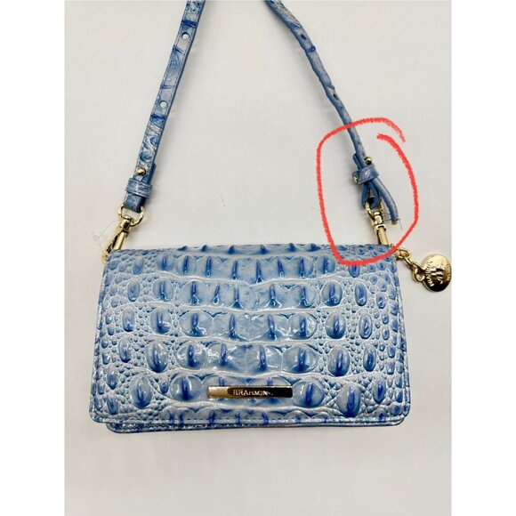 BRAHMIN Minuette croc embossed leather phone crossbody bag wallet BLUE-Defective - Picture 15 of 15